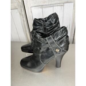 Facade Zena Ankle Boots Womens Black Leather Gathered Platform Heel Size 6